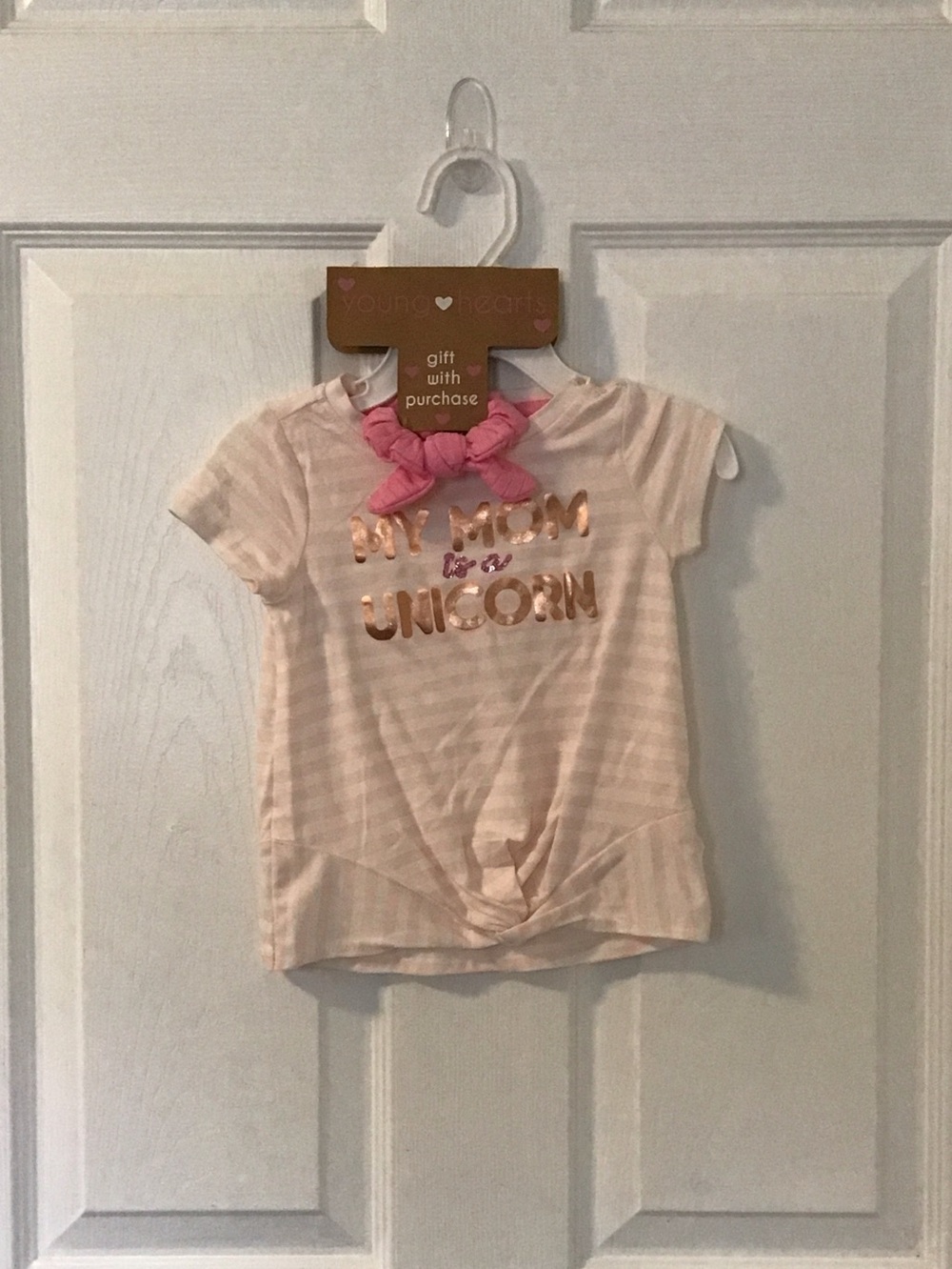 Young Hearts Pink Striped 'My Mom is a Unicorn' Short Sleeve Tee